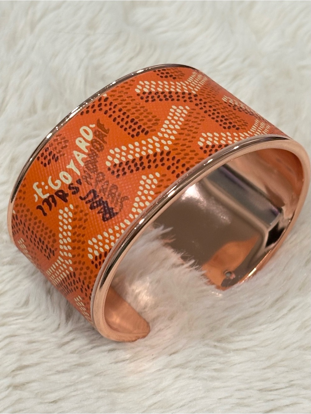 Orange Patterned GoYard Design On Rose Gold Cuff Bracelet